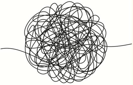 Tangle  - Meaning: a confused or complicated state.