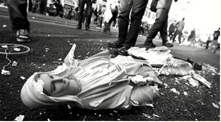 Desecrate  - Meaning: to damage or show no respect towards something holy or very much respected.