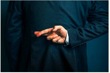 Prevarication  - Meaning: The act of not giving a direct answer to a question in order to hide the truth.