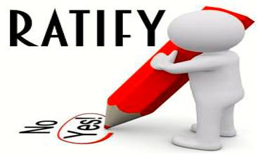 Ratify  - Meaning: Sign or give formal consent to (a treaty, contract, or agreement), making it officially valid.
