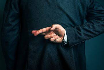 Prevarication - The act of not giving a direct answer to a question in order to hide the truth.