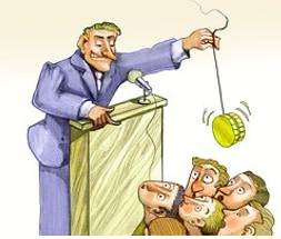 Rhetoric  - Meaning- Speech or writing that is intended to influence people, but that is not completely honest or sincere.