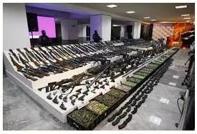 Arsenal  - Meaning- A place where weapons and military equipment are stored or made.