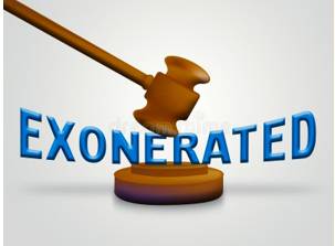 Exonerate  - Meaning- Release someone from (a duty or obligation).