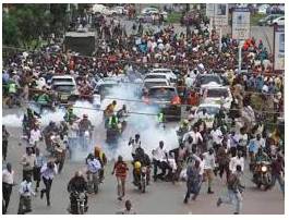 Commotion  - Meaning- A state of confused and noisy disturbance.
