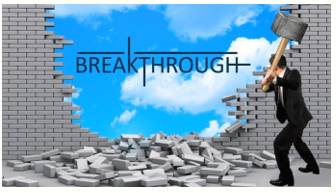Breakthrough  - A sudden, dramatic, and important discovery or development.