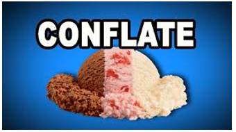 Conflate  - To put two or more things together to make one new thing.