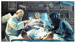 Throes  - Violent pains, especially at the moment of death.