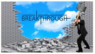 Breakthrough  - A sudden, dramatic, and important discovery or development.