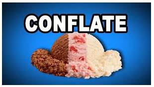 Conflate  - To put two or more things together to make one new thing.