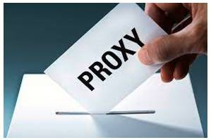Proxy  - The authority to represent someone else, especially in voting.
