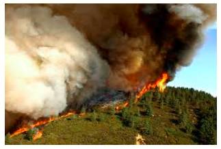 Conflagration  - An extensive fire which destroys a great deal of land or property.