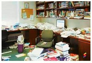 Disarray  - A state of disorganization or untidiness.