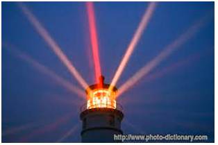 Beacon  - A light or other visible object serving as a signal, warning, or guide at sea, on an airfield, etc.