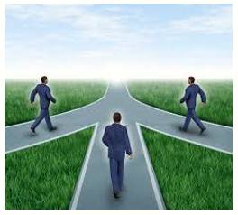 Converge  - Come together from different directions so as eventually to meet.
