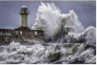 Surge  - Increase suddenly and powerfully.
