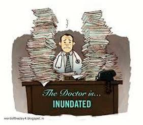 Inundate  - To give or send somebody so many things that they cannot deal with them all.