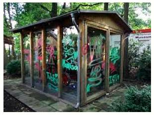 Vandalize  - Deliberately destroy or damage (public or private property).