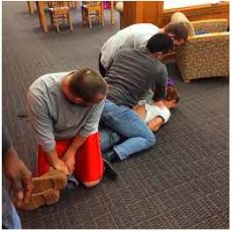 Subdue  - Overcome, quieten, or bring under control (a feeling or person).