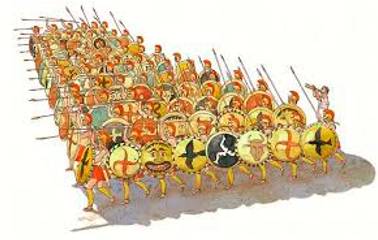 Phalanx  - A group of people or things of a similar type forming a compact body.