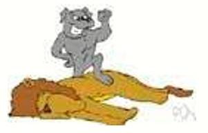 Drubbing  - A resounding defeat in a match or contest.