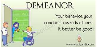 Demeanour - The way that somebody looks or behaves.