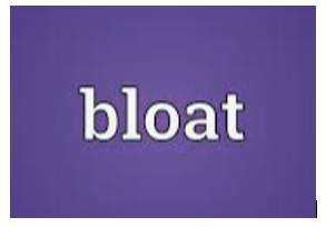 Bloated  - Full of liquid or gas and therefore bigger than normal.