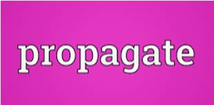 Propagates  - To spread an idea, a belief or a piece of information among many people