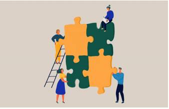 Collaboration  - The act of working with another person or group of people to create or produce something
