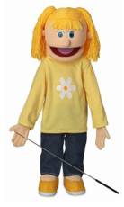 Puppet  - A model of a person or an animal that can be made to move, for example by pulling strings attached to parts of its body or by putting your hand inside it