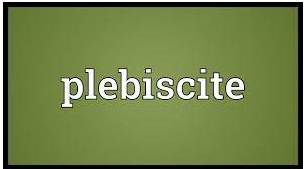 Plebiscite  - A vote by the people of a country or a region on an issue that is very important