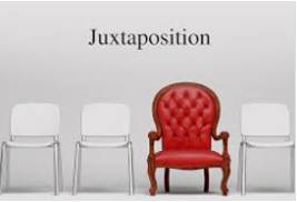 Juxtapose  - to put people or things together, especially in order to show a contrast or a new relationship between them