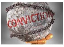 Conviction  - The act of finding somebody guilty of a crime in court; the fact of having been found guilty