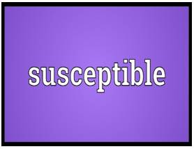 Susceptible  - Very likely to be influenced, harmed or affected by something.