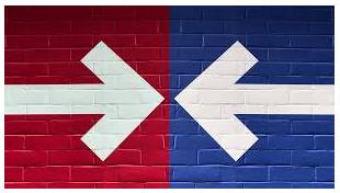 Polarization - Division into two sharply contrasting groups or sets of opinions or beliefs.