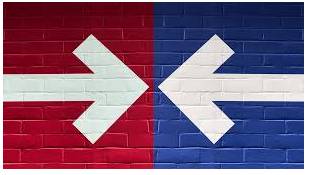 Polarized - Division into two sharply contrasting groups or sets of opinions or beliefs.