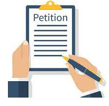 Petition - A formal written request, typically one signed by many people, appealing to authority in respect of a particular cause.