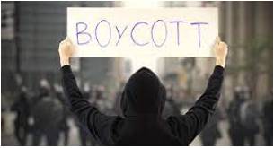 Boycotting - Withdraw from commercial or social relations with (a country, organization, or person) as a punishment or protest.