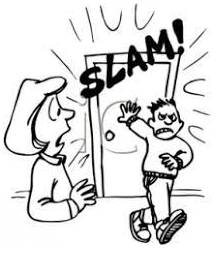 Slams - Shut (a door, window, or lid) forcefully and loudly.
