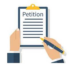 Petition - A formal written request, typically one signed by many people, appealing to authority in respect of a particular cause.