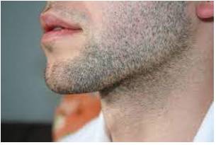 Stubble - The very short hairs on someone's skin when they have not shaved recently,