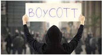 Boycotting - Withdraw from commercial or social relations with (a country, organization, or person) as a punishment or protest.