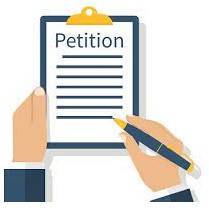 Petition - A formal written request, typically one signed by many people, appealing to authority in respect of a particular cause.