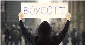 Boycott - Withdraw from commercial or social relations with (a country, organization, or person) as a punishment or protest.