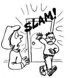 Slammed - Shut (a door, window, or lid) forcefully and loudly.