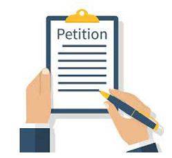Petition - A formal written request, typically one signed by many people, appealing to authority in respect of a particular cause.