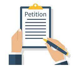 Petition - A formal written request, typically one signed by many people, appealing to authority in respect of a particular cause.