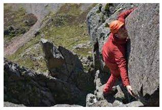 Scramble - The action of scrambling up or over rough or steep ground, especially as a leisure activity.