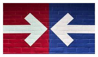 Polarizing - Division into two sharply contrasting groups or sets of opinions or beliefs.