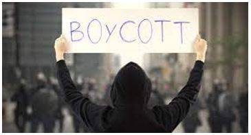 Boycott - Withdraw from commercial or social relations with (a country, organization, or person) as a punishment or protest.
